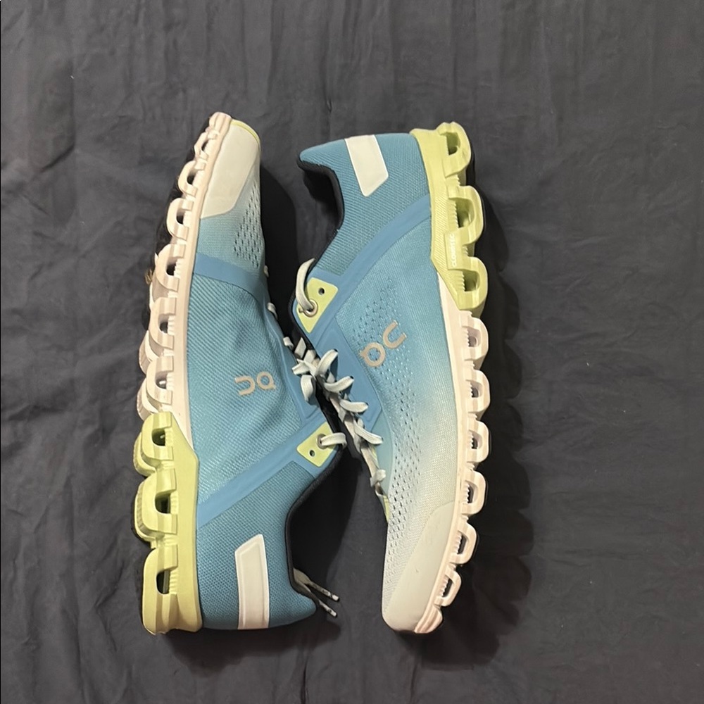 On Running Sky Blue and Lime Sneakers